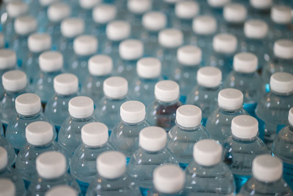 Plastic, single-use water bottles